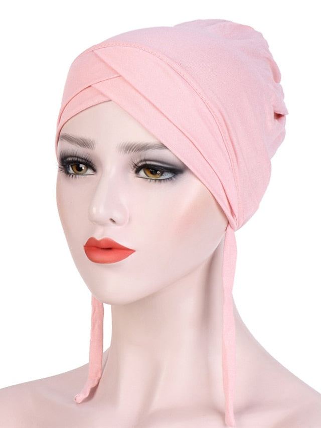 Muslim with Rope Scarf Hat Women Turban Soft Chemo Cap Hair Loss Islamic Headwrap Head Cover Wrap Caps Headwear Dubai Arab Bonnet New - LuckyFash™