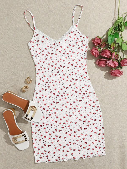 Plus Ditsy Floral Lace Trim Bodycon Dress - LuckyFash™