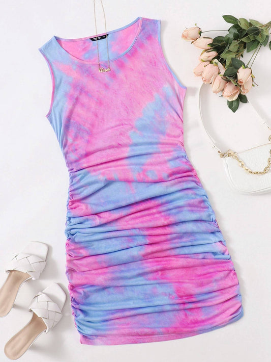 Plus Ruched Detail Tie Dye Bodycon Dress - LuckyFash™