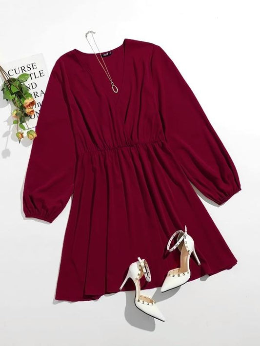 Plus Surplice Neck Solid Dress - LuckyFash™