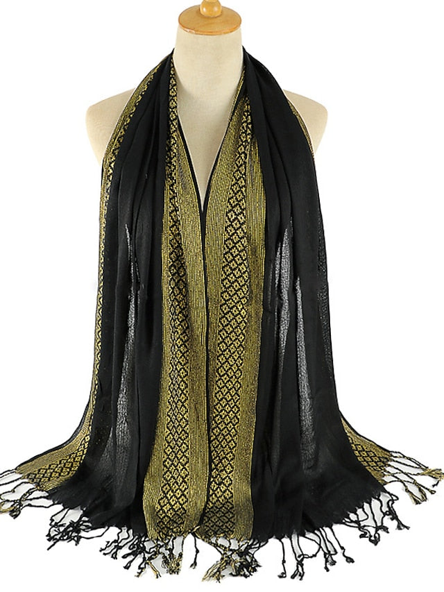 Plain Fashion Print Glitter Tassels Plaid Stripe Scarf Long Hijab Muslim Scarves/scarf for Women - LuckyFash™