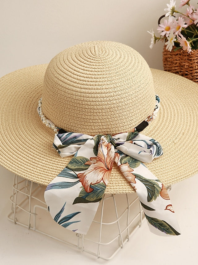 Women's Sun Hat Straw Hat Holiday Floral / Flower Polyester Straw Vacation Casual Beach Sunscreen Warm 1 pcs - LuckyFash™