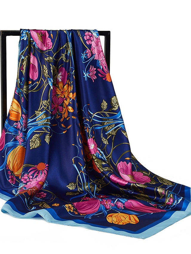 New Sunscreen Headcloth Thin Style 90X90CM Beach Kerchief Flower Print Square Scarves Fashion Muslim Shawls - LuckyFash™