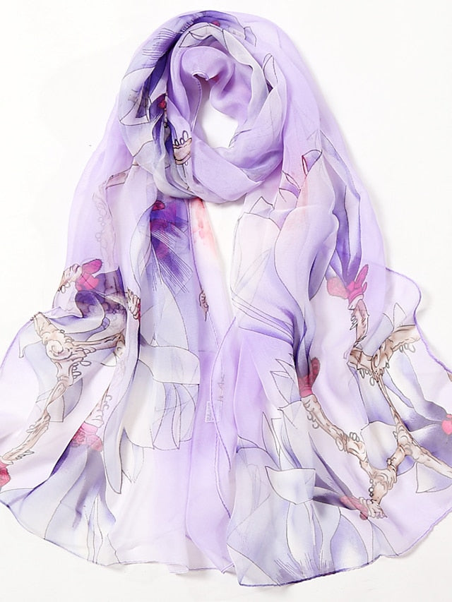 Flower Summer Women Thin Style Scarf Bandana Soft Bandana Female Elegant Shawl Hijab Hairscarves Beach Scarf - LuckyFash™