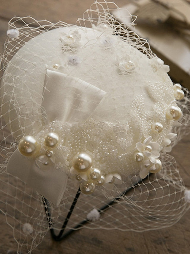 Women's Hat Bucket Hat White Party Outdoor Dailywear Mesh Beaded Ribbon bow Portable Windproof Comfort - LuckyFash™