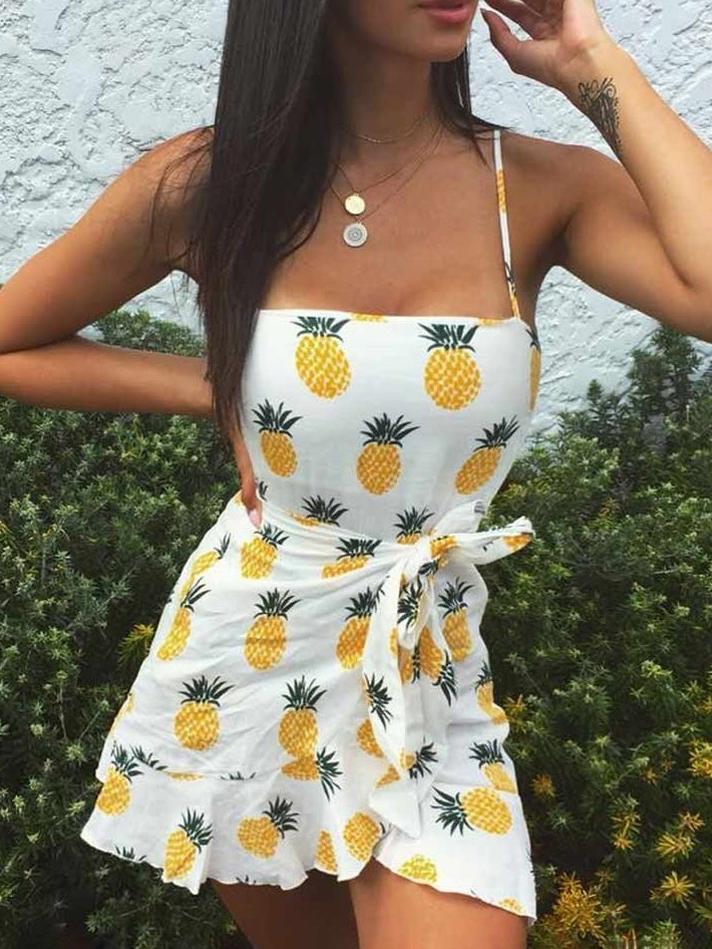 Printed Sling Irregular Short Dress - LuckyFash™