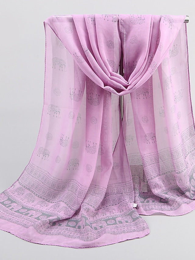Ladies Exotic Ethnic Wind Elephant Print Chiffon Silk Scarf - LuckyFash™