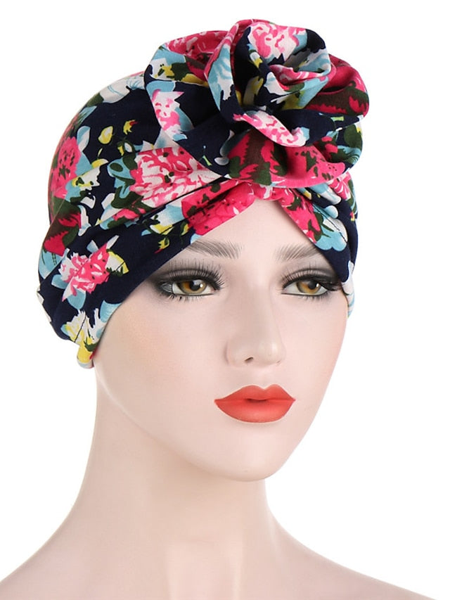Ethnic Plaid Pattern Cashew Print Big Flower Headscarf Bonnet Women Turban Hat Turbante Femme Musulman India Hat Islamic Head Wrap Turban for Women - LuckyFash™