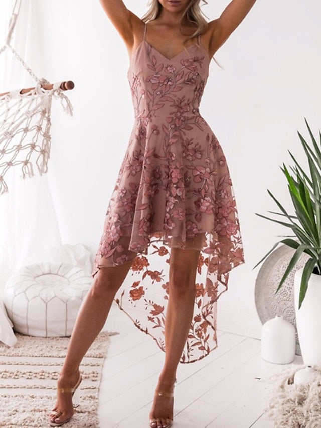 Women‘s Lace Dress Wedding Guest Sundress Slip Dress Midi Dress Pink Sleeveless Floral Lace Summer Spring Strap Active Vacation Slim 2023 S M L XL - LuckyFash™