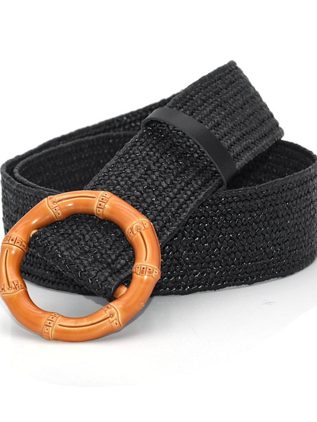 Women's Belt Straw White Black Gray khaki Apricot Waist Belt Street Daily Date Stripe Pure Color / Spring / Summer / Khaki - LuckyFash™