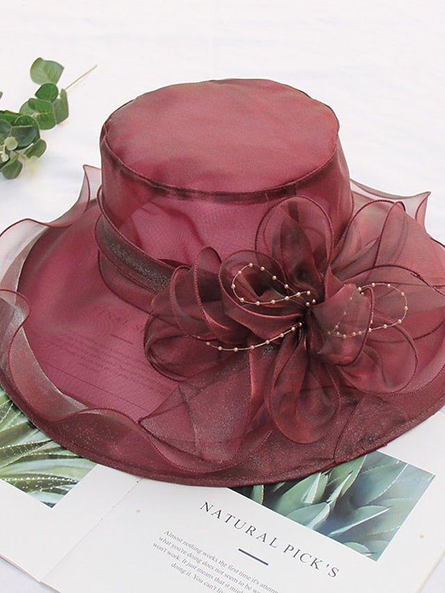 Women's Party Hat Party Wedding Special Occasion Flower Solid Color Wine Black Hat / White / Fall / Winter / Spring / Summer - LuckyFash™