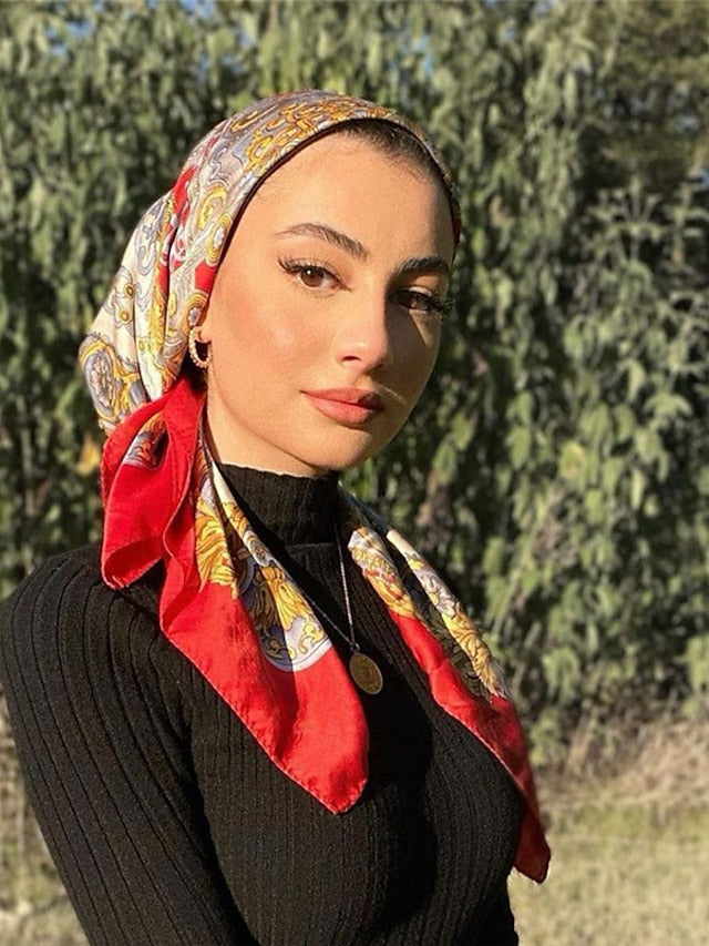 New Fashion Women Silk Scarf Square Holiday Print Head Scarfs Female Satin Hijab Scarves Shawl Wrap Lady Headband Foulard - LuckyFash™