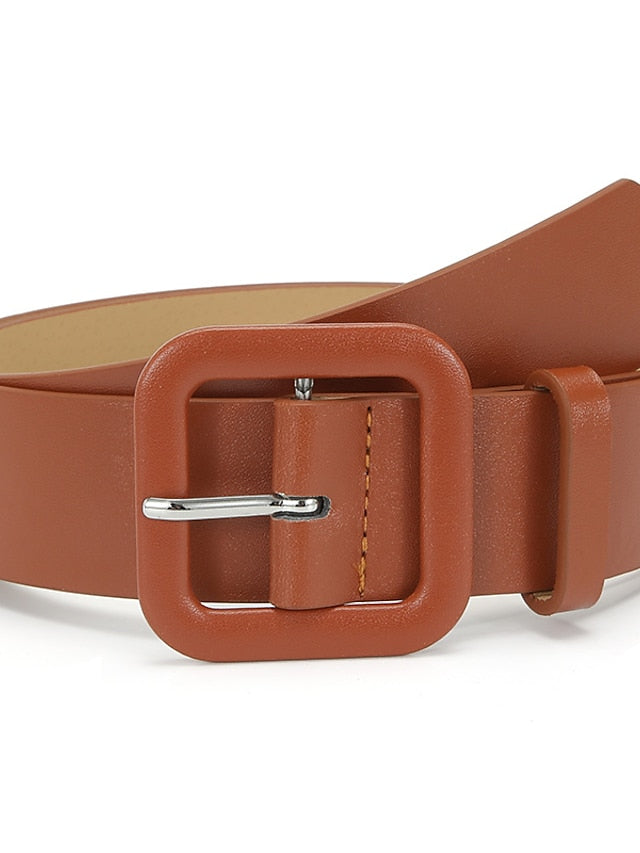 Women's Unisex PU Buckle Belt PU Leather Prong Buckle Plain Classic Casual Party Work Violet Black Pink Brown - LuckyFash™