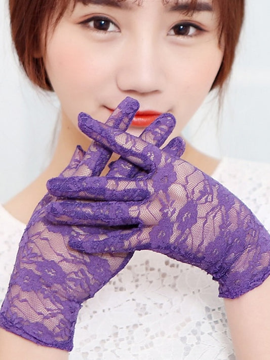 Women's Lace Gloves Wedding Party Evening Holiday Polyester Vacation Bridal Gloves Lolita 1 Pair - LuckyFash™