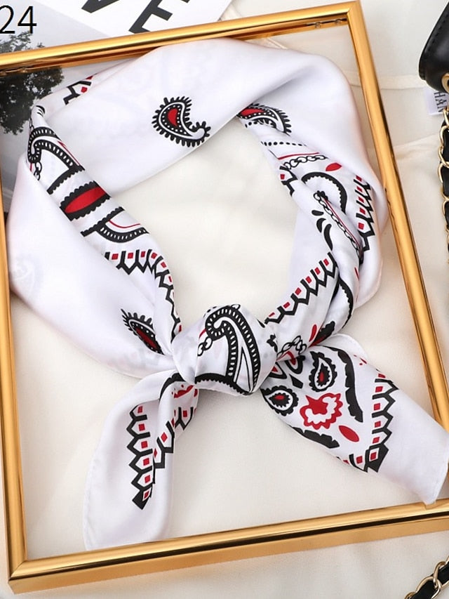 Vintage Print Silk Shawl Square Scarf for Women Satin Hijab Fashion Wraps Neckerchief Female Hair Bands Ribbon Headband Bandana - LuckyFash™