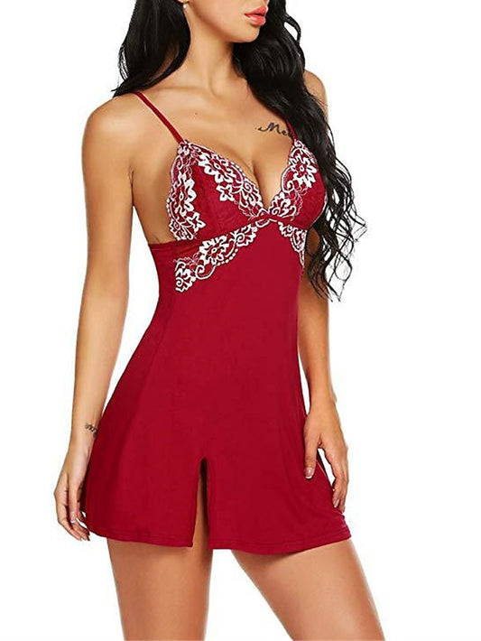 Women's Lace Dress Strap Dress Mini Dress Sexy Cozy Lace Backless Solid Color Strap Home Lounge Black Red 2023 Summer Spring S M L XL - LuckyFash™