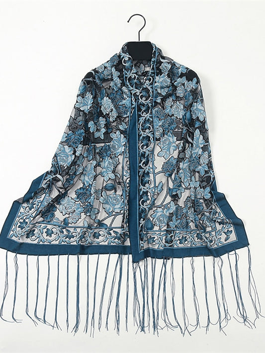 Fashion Women Viscose Scarf Laser Cut Lace Floral Patchwork Tassel Hijab Shawls and Wraps Female Foulards Echarpe for Women - LuckyFash™
