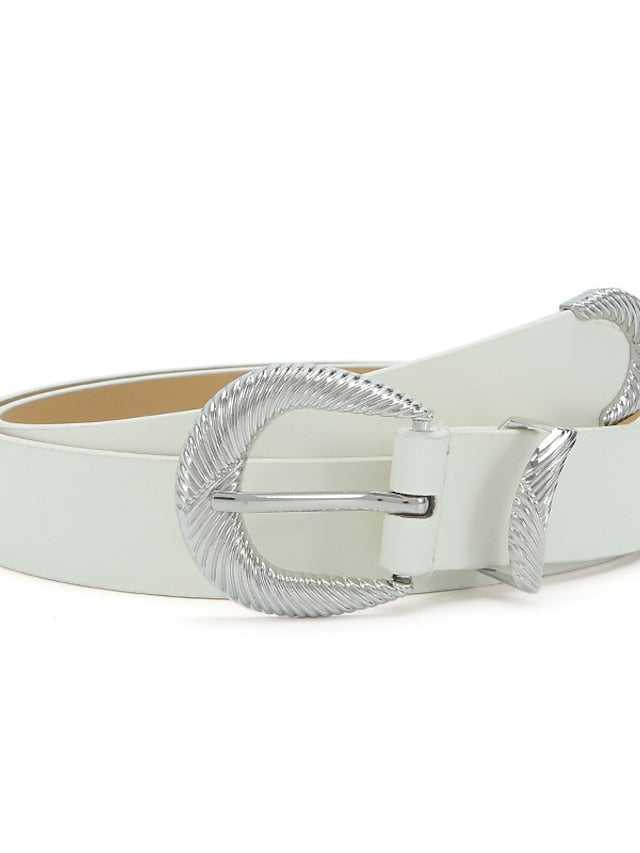 Unisex PU Buckle Belt PU Leather Prong Buckle D-ring Classic Casual Party Work Black White Pink Brown for Women - LuckyFash™