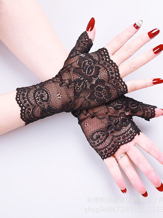 Women's Ladies Fingerless Gloves Lace Gloves Date Vacation Party / Cocktail Solid / Plain Color Spandex Net Bridal Gloves Casual Wedding Wedding Casual / Daily 1 Pair - LuckyFash™