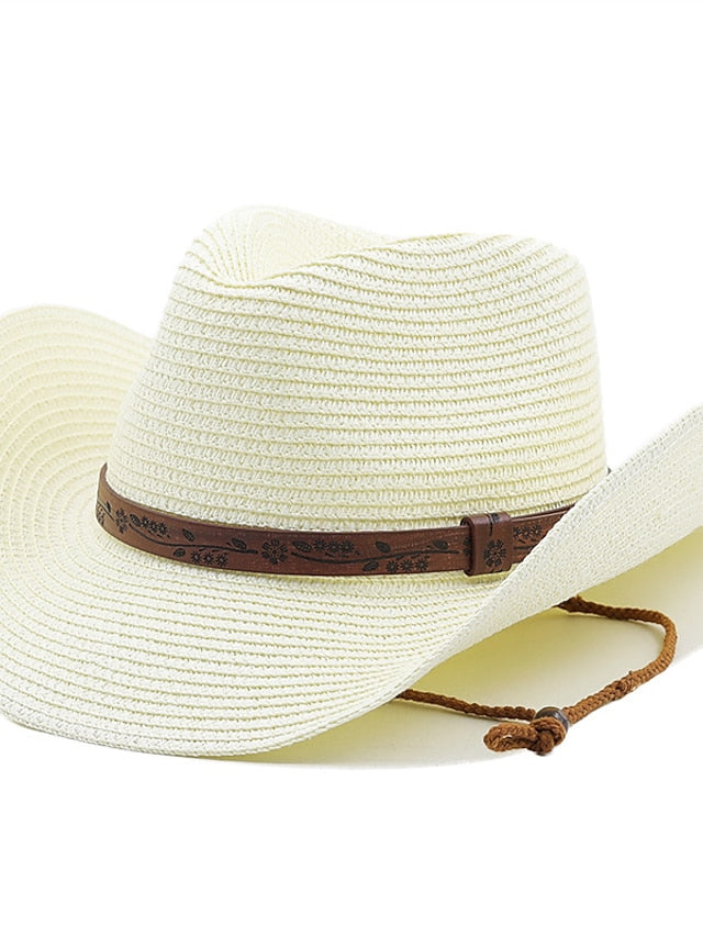 Summer Outdoor Men Women Western Cowboy Straw Hats Curled Brim Breathable Holiday Beach Jazz Cap Fishing Sun Protection Hat - LuckyFash™
