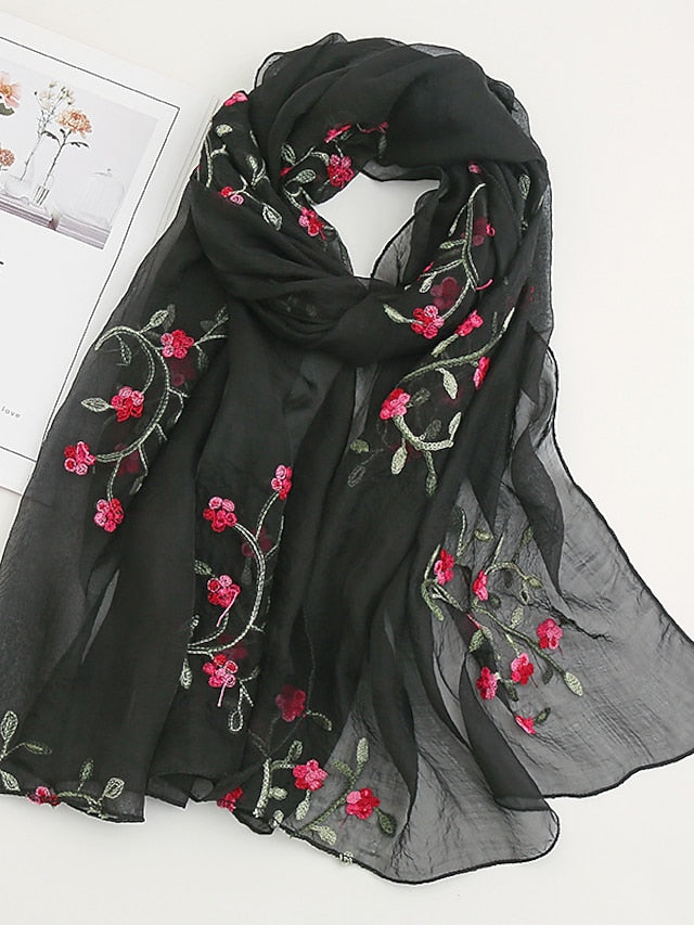 Women's Scarves Daily Holiday Flowers Cotton Polyester Vacation Bohemia Sunscreen Outdoor Casual 1 PC - LuckyFash™