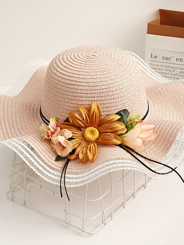 Women's Sun Hat Straw Hat Daily Holiday Flower / Plants Straw Lace Vacation Beach Sunscreen 1 pcs - LuckyFash™