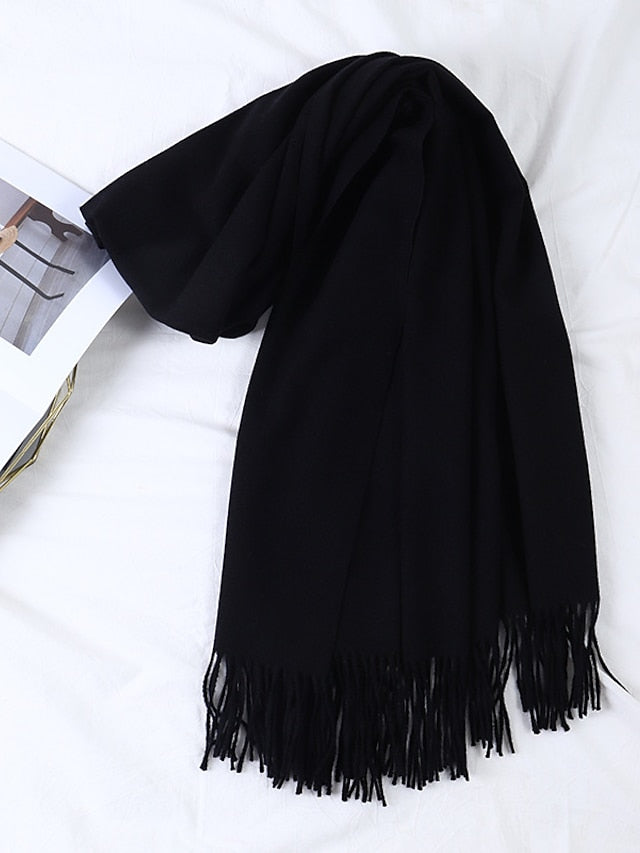 Women's Women's Shawls & Wraps Party Black Scarf Pure Color / Basic / Red / Fall / Winter / Polyester - LuckyFash™