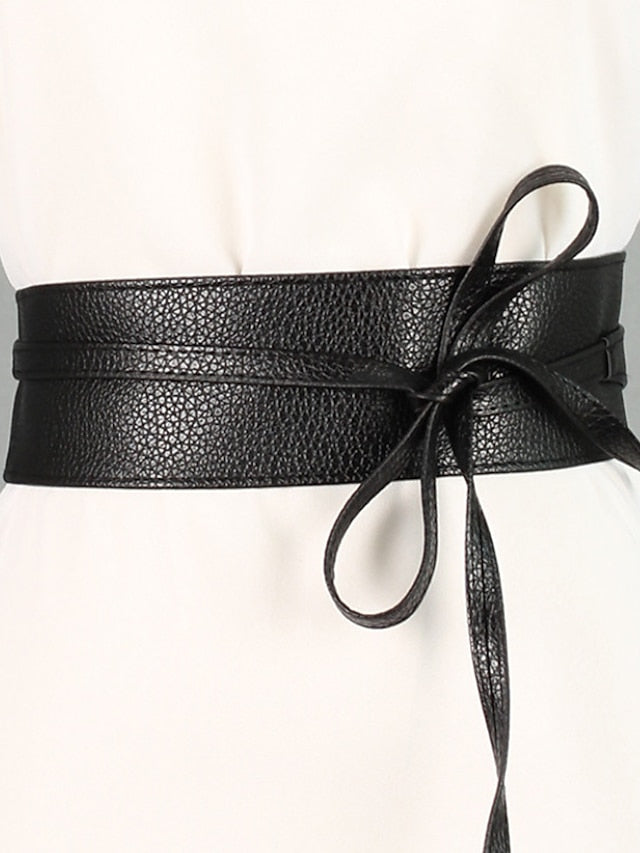 Women's Unisex Wide Belt PU Leather Buckle Free Knot Decor Casual Classic Party Daily White Black Coffee - LuckyFash™