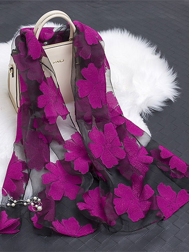 Fashion Women Scarf Summer Thin Breathable Scarves for Lady Shawls and Wraps Organza Hollowed Flowers Beach Stoles Bandana Foulard - LuckyFash™