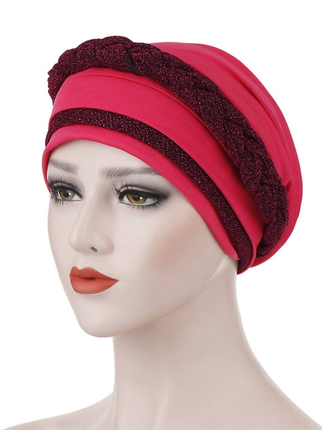 India Muslim Women Hijab Hat Two Color Splicing Cap Braid Turban Headscarf Islamic Head Wrap Lady Beanie Bonnet Hair Loss Cover - LuckyFash™