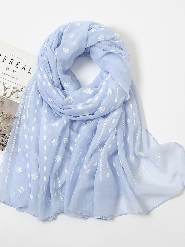 Women Fashion Solid Colors Scarf Print White Polka Dot Scarves Women Muslim Hijab Long Shawl Arab Turban 185*85cm for Women - LuckyFash™