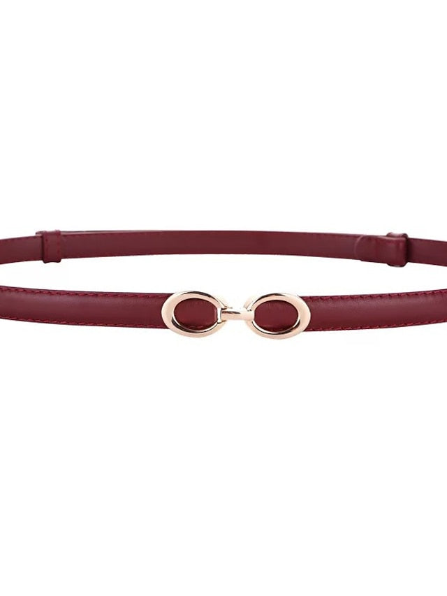 Women's Belt Genuine Leather Wine Red White Black Dark Green khaki Buckle Vacation Dress Work Solid Color - LuckyFash™