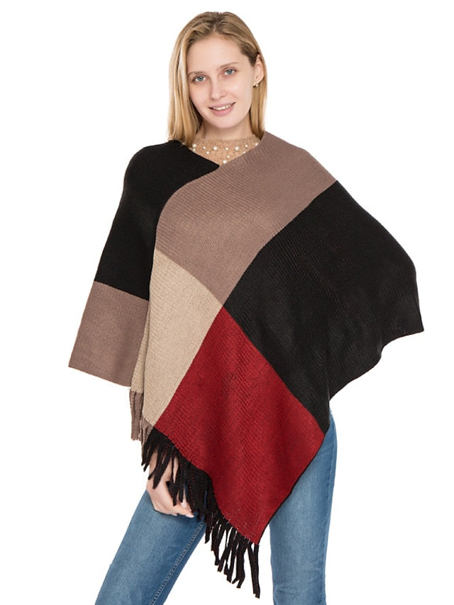 Women's Shawl Wrap Poncho Ruana Cape Daily Holiday Cotton Polyester Casual Bohemia Warm 1 PC - LuckyFash™