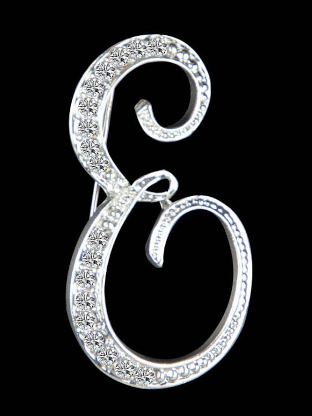 letter brooch pins initial rhinestone brooch for women crafts silvery m for Women - LuckyFash™