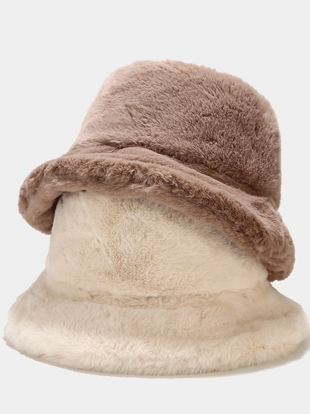 Winter Solid Fur Fluffy Bucket Hats Women Outdoor Warm Sun Hat Soft Furry Fisherman Cap Girl Fashion Panama Cap - LuckyFash™