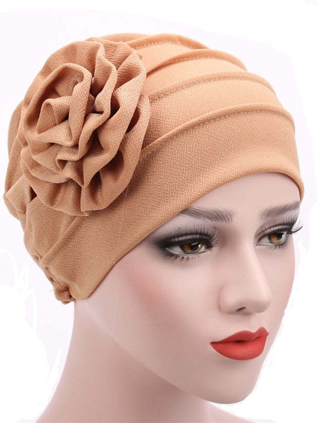 Hats Spring Summer Plain Color Floral Beanie Hat Muslim Stretch Turban Hat Cap Hair Loss Headwear Hijab Cap for Women - LuckyFash™