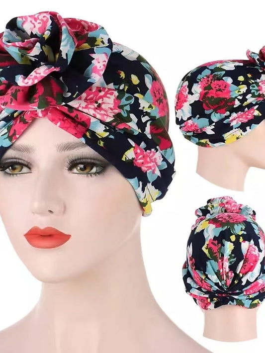 Ethnic Plaid Pattern Cashew Print Big Flower Headscarf Bonnet Women Turban Hat Turbante Femme Musulman India Hat Islamic Head Wrap Turban for Women - LuckyFash™
