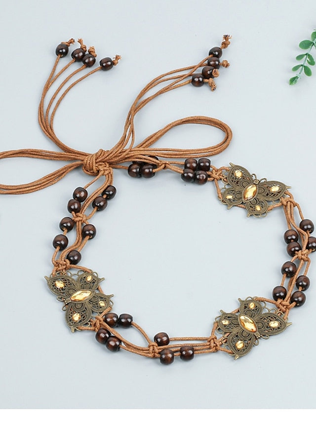 Women's Belt Wood Champagne Blue Chain Home Beach Multicolor - LuckyFash™