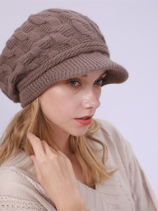 Women's Hat Beret Hat Black Pink Wine Outdoor Street Dailywear Knit Pure Color Warm Breathable - LuckyFash™