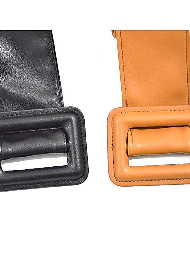 Wide Belt PU Leather Prong Buckle Geometric Formal Classic Work Daily Coffee color Black Blue Red for Women - LuckyFash™