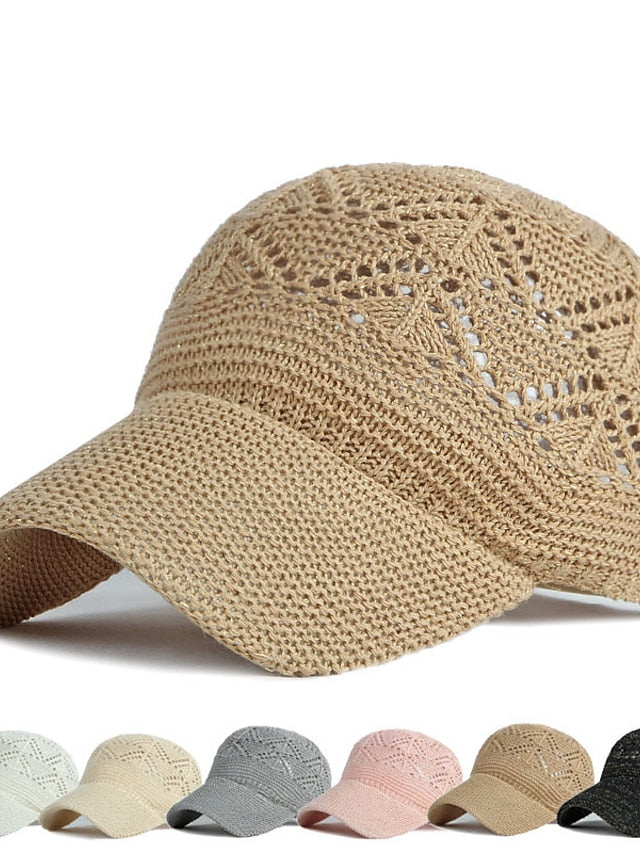 Glossy Ladies Knitting Sun Hat Summer Outdoor Hollow Mesh Breathable Sunshade Hats New Fashion All-Match Lady Baseball Hat - LuckyFash™