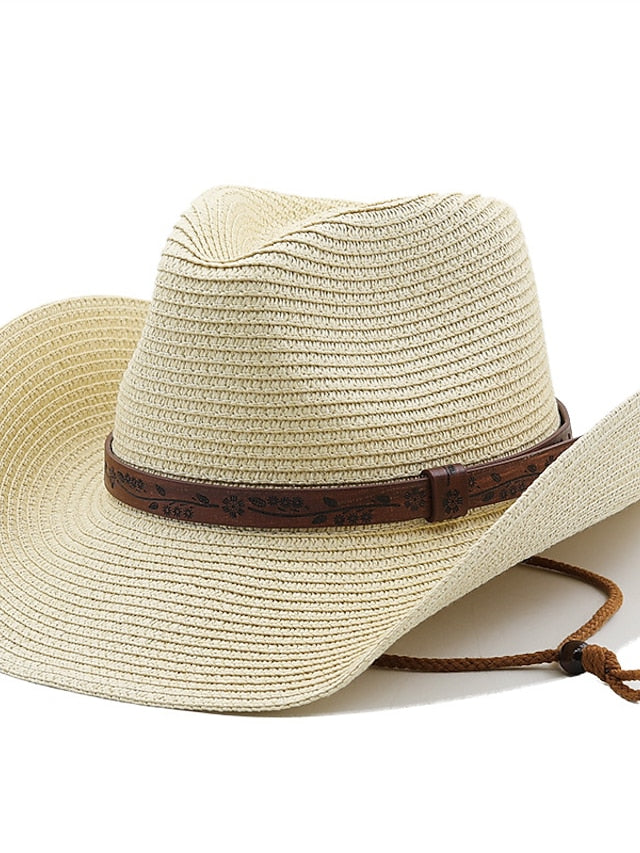 Summer Outdoor Men Women Western Cowboy Straw Hats Curled Brim Breathable Holiday Beach Jazz Cap Fishing Sun Protection Hat - LuckyFash™