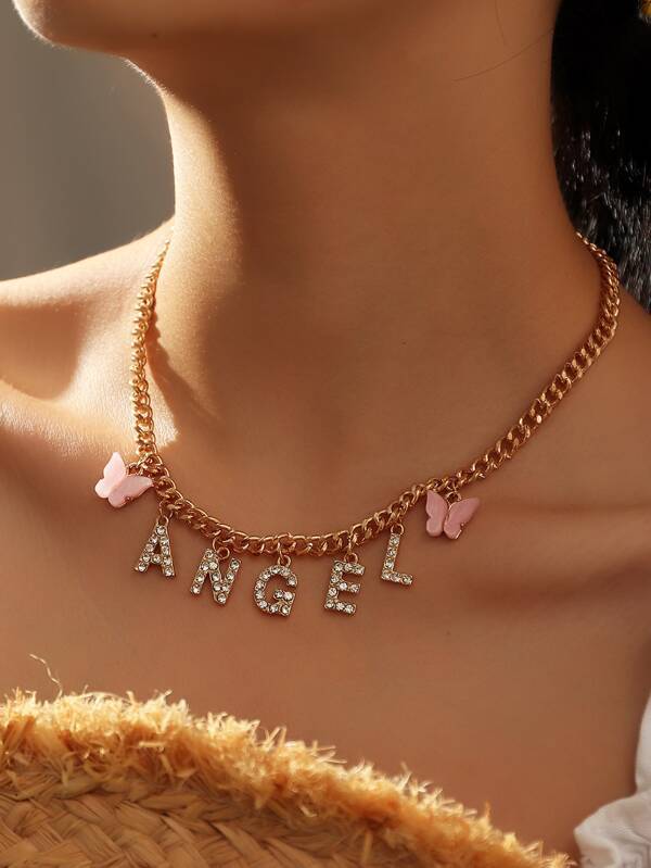 Rhinestone Letter Charm Necklace - LuckyFash™