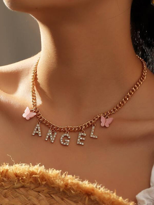 Rhinestone Letter Charm Necklace - LuckyFash™