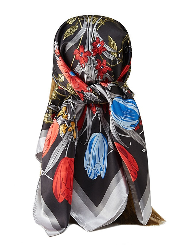 New Sunscreen Headcloth Thin Style 90X90CM Beach Kerchief Flower Print Square Scarves Fashion Muslim Shawls - LuckyFash™