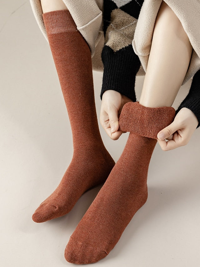 Knee High Socks Home Gift Daily Solid Color Retro Polyester Knit Business Formal Casual Warm Elastic 1 Pair for Women - LuckyFash™