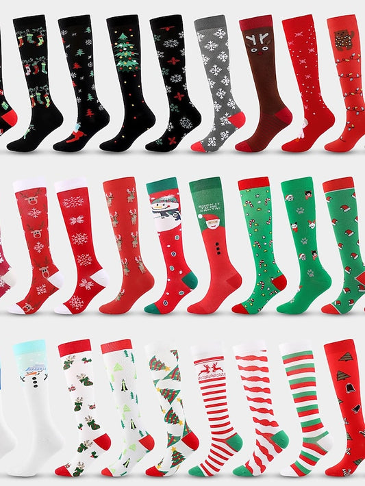 Unisex Knee High Socks Christmas Gift Cycling / Bike Multi Color Spandex Nylon Sporty Casual Classic Warm Cute Sports 1 Pair - LuckyFash™