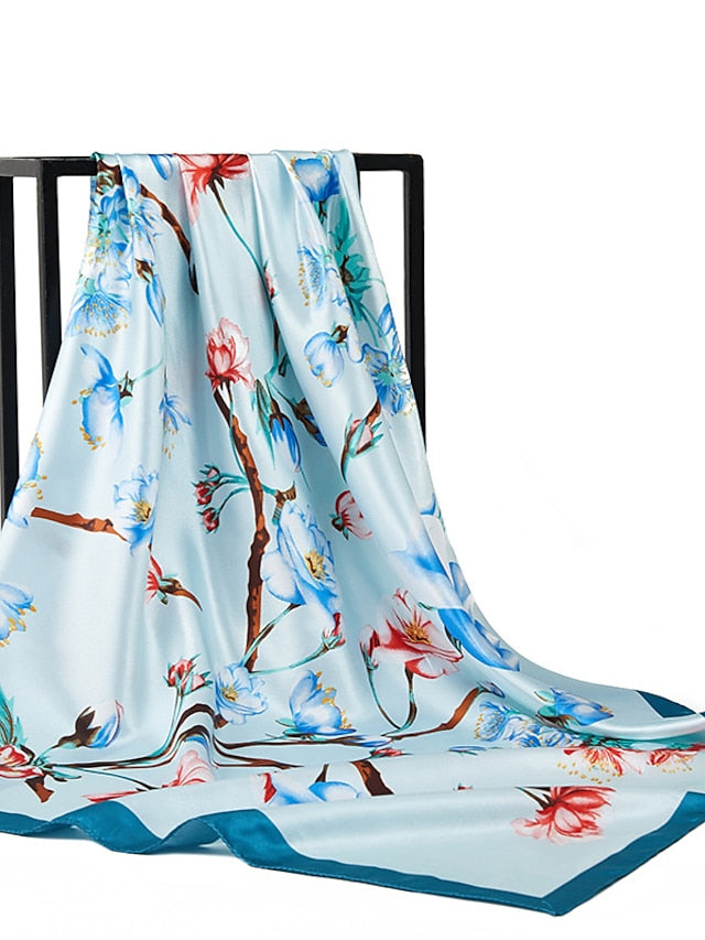 Flower Square Scarf Women Shawl Wrap Hijab Female Hair Band Wrist Headkerchief 90*90cm Bandana - LuckyFash™