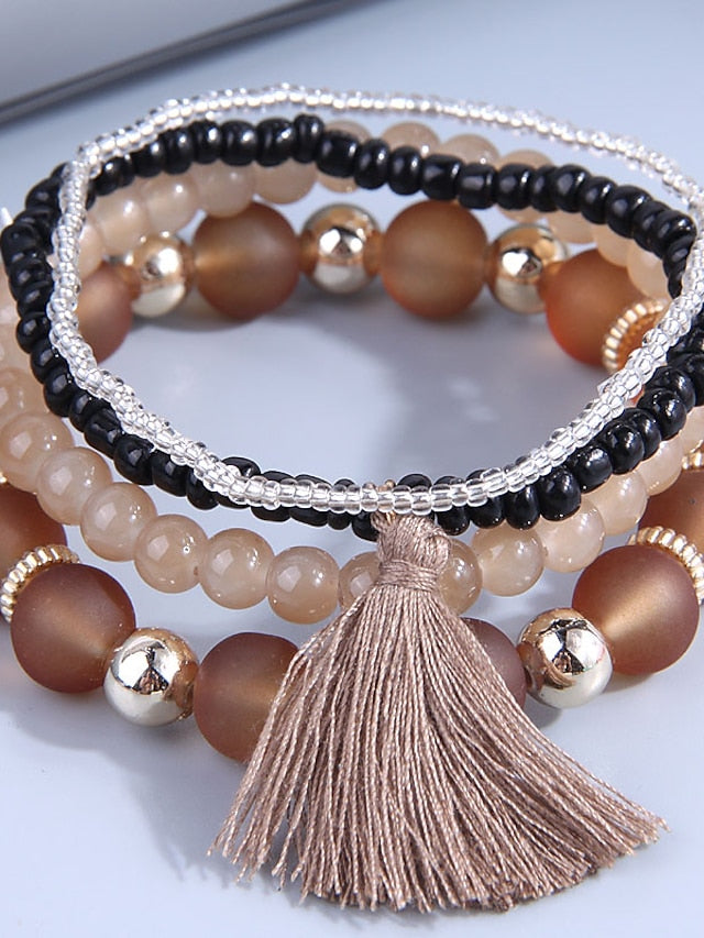 Women's Bead Bracelet Layered Vintage Theme Tassel Holiday Resin Bracelet Jewelry Black / White / Pink For Daily Holiday Date - LuckyFash™