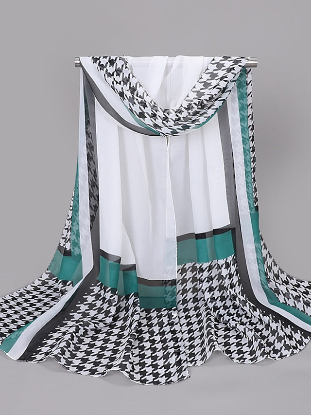 Women'S Spring And Summer New Thousand Bird Check Print Chiffon Long Silk Scarf - LuckyFash™